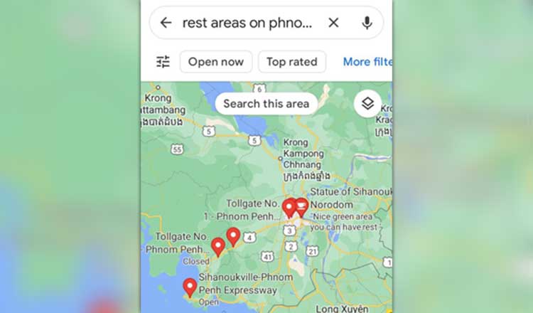 プノンペン - シアヌークビル高速道が Google マップ利用可能