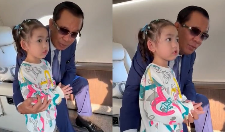 フン・セン元首相、幼い孫を連れ視力検診のため日本へ