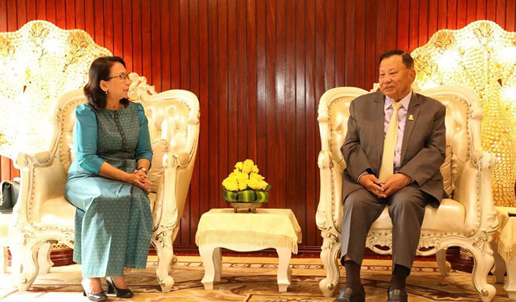 新駐中国・カンボジア大使、中国赴任前に上院議長と会談