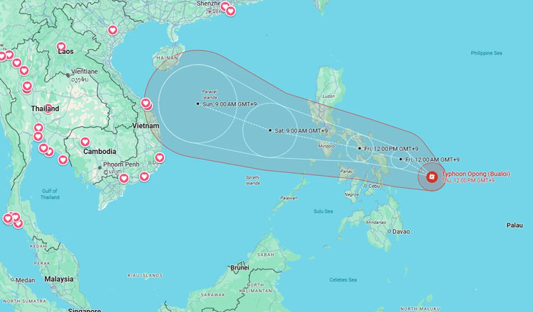 台風ブアロイ（T2520）の影響でカンボジアに大雨が予想