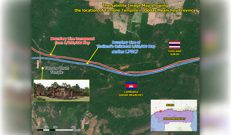タイ主張の軍事地図が、カンボジア主張の領内にタモアン・トム寺院に掲示